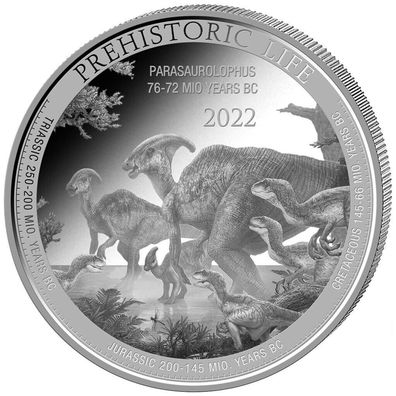 Kongo Prehistoric Life Parasaurolophus Dinosaurier 2022 1 oz 999 Silbermünze