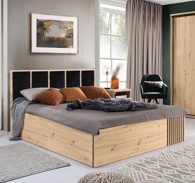 FURNIX Bett Callini C-16 mit Bettkasten und Polsterkopfteil Artisan Eiche