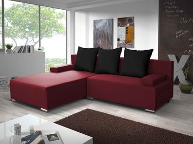 FURNIX Schlafsofa CLEON L-Form Polstercouch Schlaffunktion NO20 + NO15 Rot Schwarz