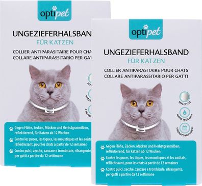 OptiPet Floh- und Zeckenschutz 2x Halsband Katzen gegen Milben Ungeziefer