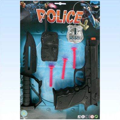 Großes Polizeiset 7 teilig für Kostüm Polizist Gangster Pistole Messer Walkie