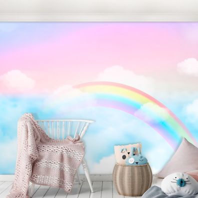 Vlies Fototapete Kinderzimmer Regenbogen Mädchen Wolken Himmel Kinder TAPETE XXL