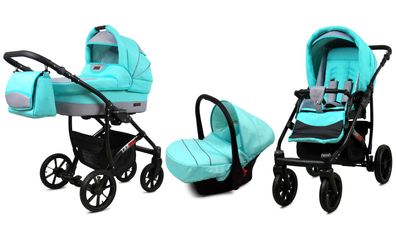 Kinderwagen Largo Alu,3 in 1 -Set Wanne Buggy Babyschale Autositz Mint