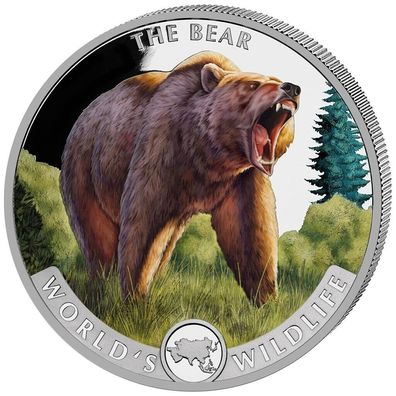 Worlds Wildlife Serie Der Bär Farbe 2022 1 oz 999 Silbermünze Bear Silvercoin