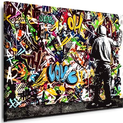 Leinwand Bilder BANKSY Graffiti Street Junge Malen Kunst Wandbilder