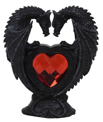 Dekofigur Indoor - Drachenpaar mit rotem Herz - Drachenfigur Statue Skulptur handbema