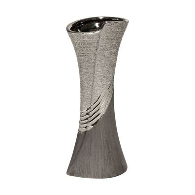 Keramik-Vase - Gilde Blumenvase Bridgetown 30 cm grau-silber - Deko Design