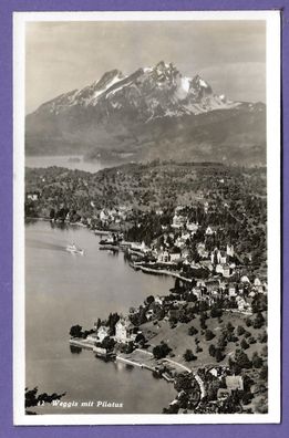 Postkarte Schweiz Weggis mit Pilatus gelaufen nach Hirschberg