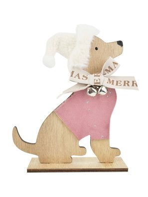 Aufsteller Hund mit Weihnachtsmütze | Dekofigur Figur Zierfigur | 17x20cm