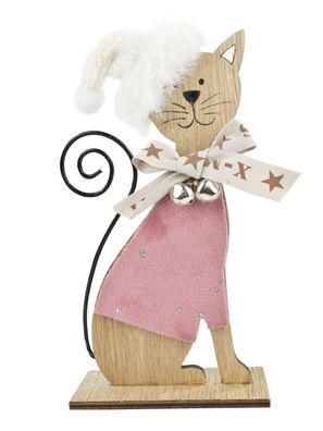 Aufsteller Katze mit Weihnachtsmütze | Dekofigur Figur Zierfigur | 15x23cm
