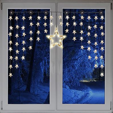 Beleuchtete Weihnacht Lichterkette Fensterdeko Sternenvorhang 90 LED warm weiß