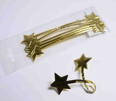Verschluß für Geschenktüten, Stern, gold-metallic, L: 15cm mit Draht, 6 Stück