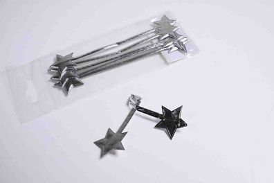 Verschluß für Geschenktüten, Stern, silber-metallic, L: 15cm mit Draht, 6 Stück
