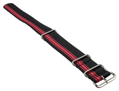 Outdor Uhrenarmband Textil Durchzugsband schwarz/ Rot Edelstahlschlaufe