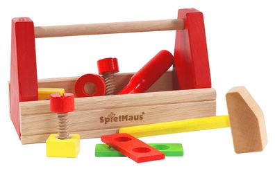 SpielMaus Kinder Werkzeugkasten 10 teilig aus Holz Kleinkind Werkzeug Set