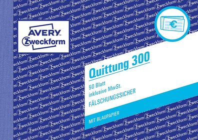 AVERY Zweckform 300 Quittungsblock (A6 quer, 50 Blatt, fälschungssicher, inkl. ...
