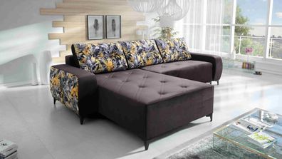 FURNIX Eck-Schlafsofa Viserys L-Form Bettkasten Sofakissen MH95 + M-132kol Grau