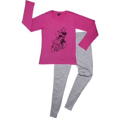 Disney Minnie Mouse Schlafanzug für Damen Pyjama Langarm Oberteil mit Hose