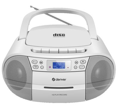 CD-Player Boombox mit Kassette, DAB+ UKW Radio und AUX-IN DENVER TDC-280W weiß
