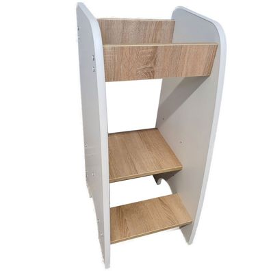 Lernturm - Küchenhilfe - 90x40x50 cm - Kinderleiter - weiß mit Holzfarbe