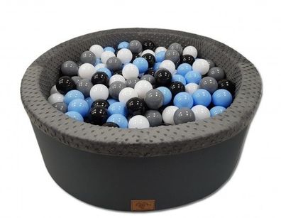 Bällebad mit 200 Bällen - Schwarz, Grau, Blau & Weiß - 90 cm Durchmesser - Graphit