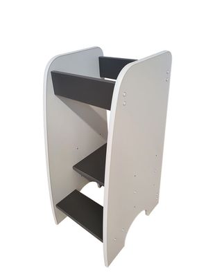 Lernturm - Küchenhilfe - 90x40x50 cm - Kinderleiter - weiß mit grau