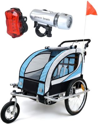 Kinderfahrradanhänger - Buggy - 2-Sitzer - mit Stoßdämpfer - blau