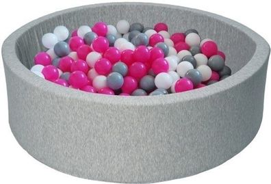 Bällebad - Festes Bällebad - 90 x 30 cm - 300 Bälle Ø 7 cm - weiß rosa grau