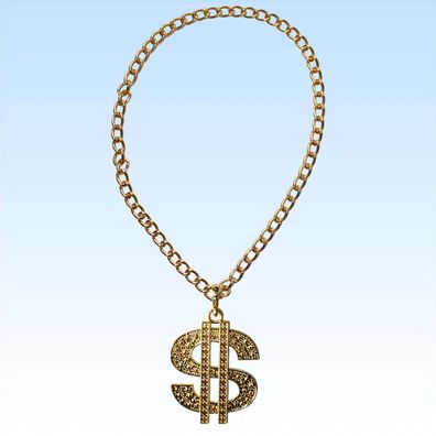 Kette mit Dollar Medaillon Gold für Big Daddy Gangsta Rapper Kostüme zum Protzen JGA