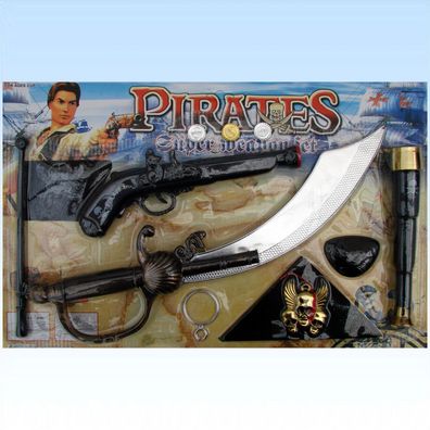 11 teiliges Piratenset Fernrohr Pistole Säbel, Münzen… Komplettset Pirat Waffen