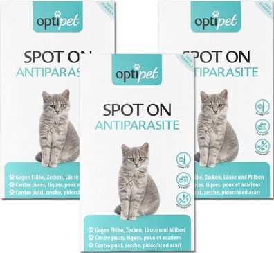 OptiPet 18x1ml Floh- und Zeckenschutz Spot-On Katze Schutz auch gegen Milben & Läuse