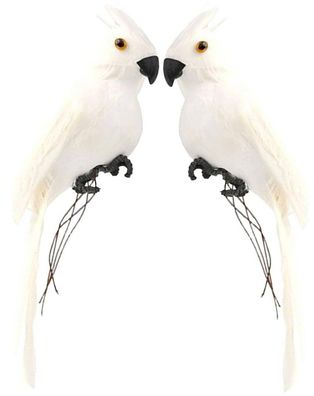 2 x Kakadu Papagei mit echten Federn 28 cm Beach Party Kostümzubehör Hawaii Deko
