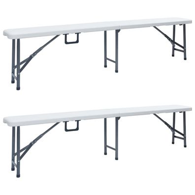 vidaXL Klappbare Gartenbänke 2 Stk. 180 cm HDPE Weiß