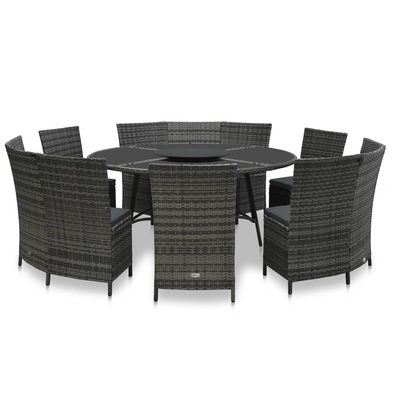 vidaXL 7-tlg. Garten-Essgruppe mit Auflagen Poly Rattan Grau