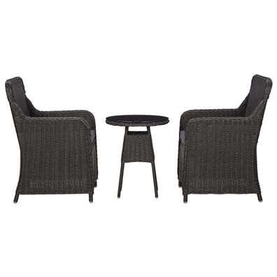 vidaXL 3-tlg. Garten-Bistro-Set mit Auflagen Poly Rattan Schwarz