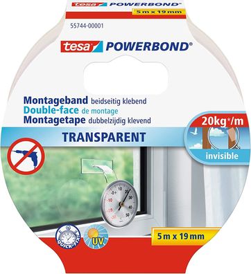 tesa Powerbond Montageband Transparent - doppelseitiges Klebeband - durchsichtiges...