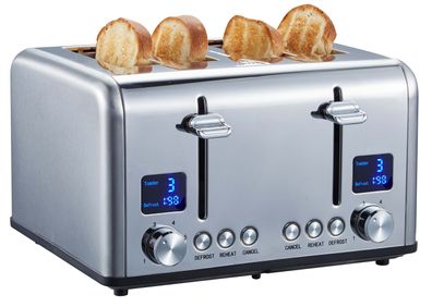 Steinborg 4 Scheiben Edelstahl Toaster | Brötchenaufsatz | 2x digitale Displays ...