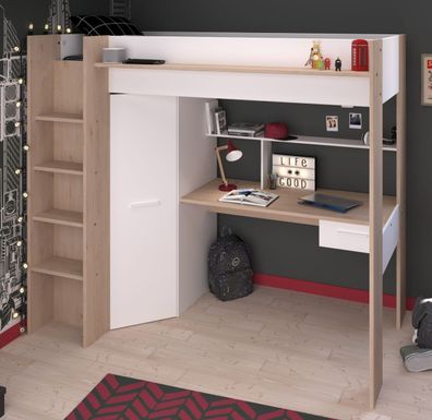 Hochbett Jugendzimmer Bett 90x200 mit Schreibtisch und Kleiderschrank Heavy 2
