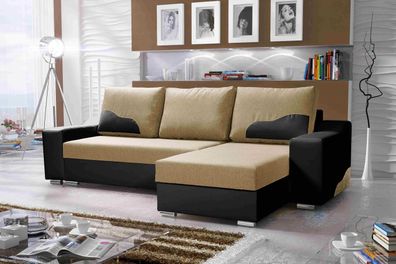 FURNIX Ecksofa MILLIS L-Form Schlaffunktion Bettkästen SA10 + MA14 Beige Schwarz