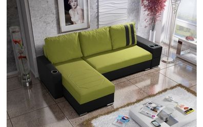 FURNIX Ecksofa ROZZ L-Form Schlaffunktion Bettkästen NO17 + MA14 Limette Schwarz