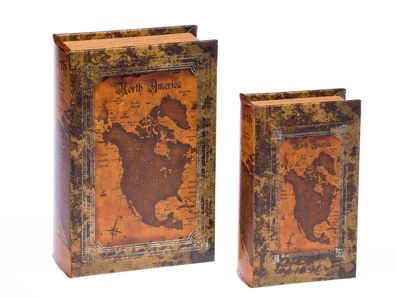 2x Schatulle Box in Buchform Geschenk Schmuck Buch Landkarte Nord Amerika book