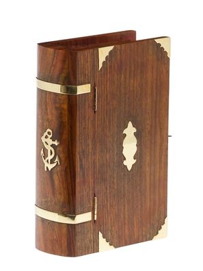 Buchattrappe abschließbar Holz Box Schmuckschatulle Anker antik Stil book box