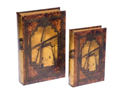 2x Schatulle Windmühle Holz Buchattrappe Box Kästchen Etui Buch antik Stil book