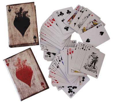 2x Poker Karten Pokerkarten Kartenspiel Box Hülle Buchattrappe Antik-Stil Joker