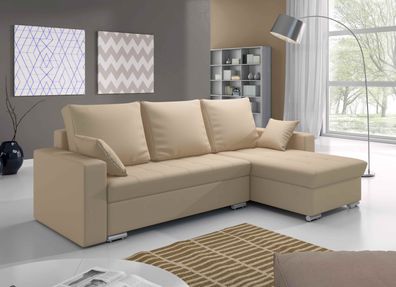 FURNIX Ecksofa Valerys L-Form Schlaffunktion Bettkästen Kissen MA02 Beige