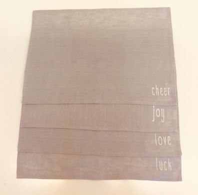 4er Tischset Leinen Aufschrift "love-joy-luck-cheer" grau - Giardino Segreto