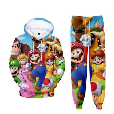 2tlg. Set Super Mario Kapuze Hoodie Jogging Anzug Kinder 3D Druck Cosplay Hoody Hose