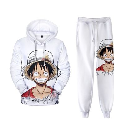 2er Set Kinder One Piece Luffy Hoodie Anzug Baby 3D Druck Cos Pullover mit Hose