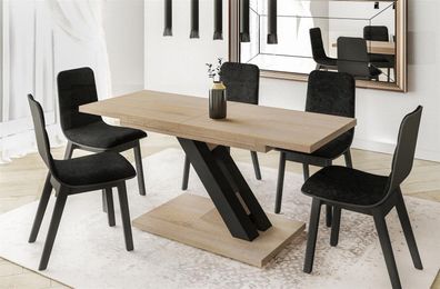 Esstisch Stark ausziehbar 130cm - 180cm Küchentisch Design Säulentisch schwarz
