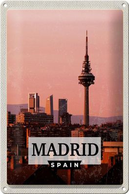 Blechschild Reise 20x30 cm Madrid Spanien Retro Architektur Schild tin sign